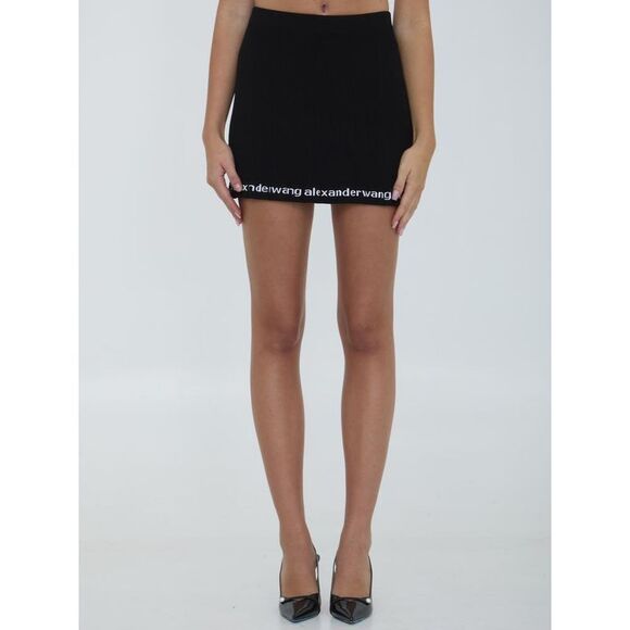 ALEXANDER WANG Dresses & Skirts - ALEXANDER WANG Ribbed Logo Mini Skirt Women BLACK Skirts